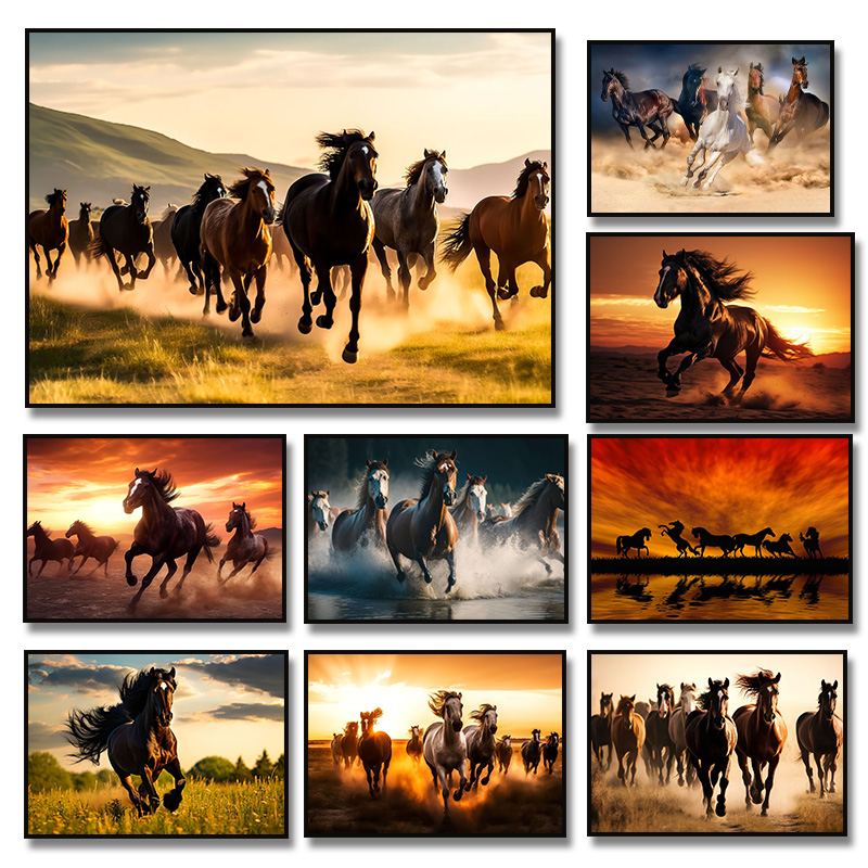 Home Office Image - Pintura em Tela de Cavalos Correndo,