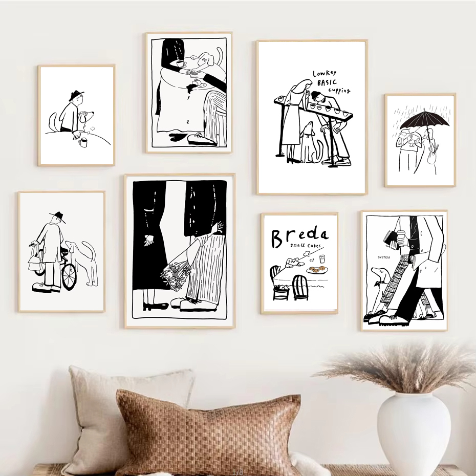 Home Office Romance Manga - Pôster de arte minimalista escandinavo, moderno,
