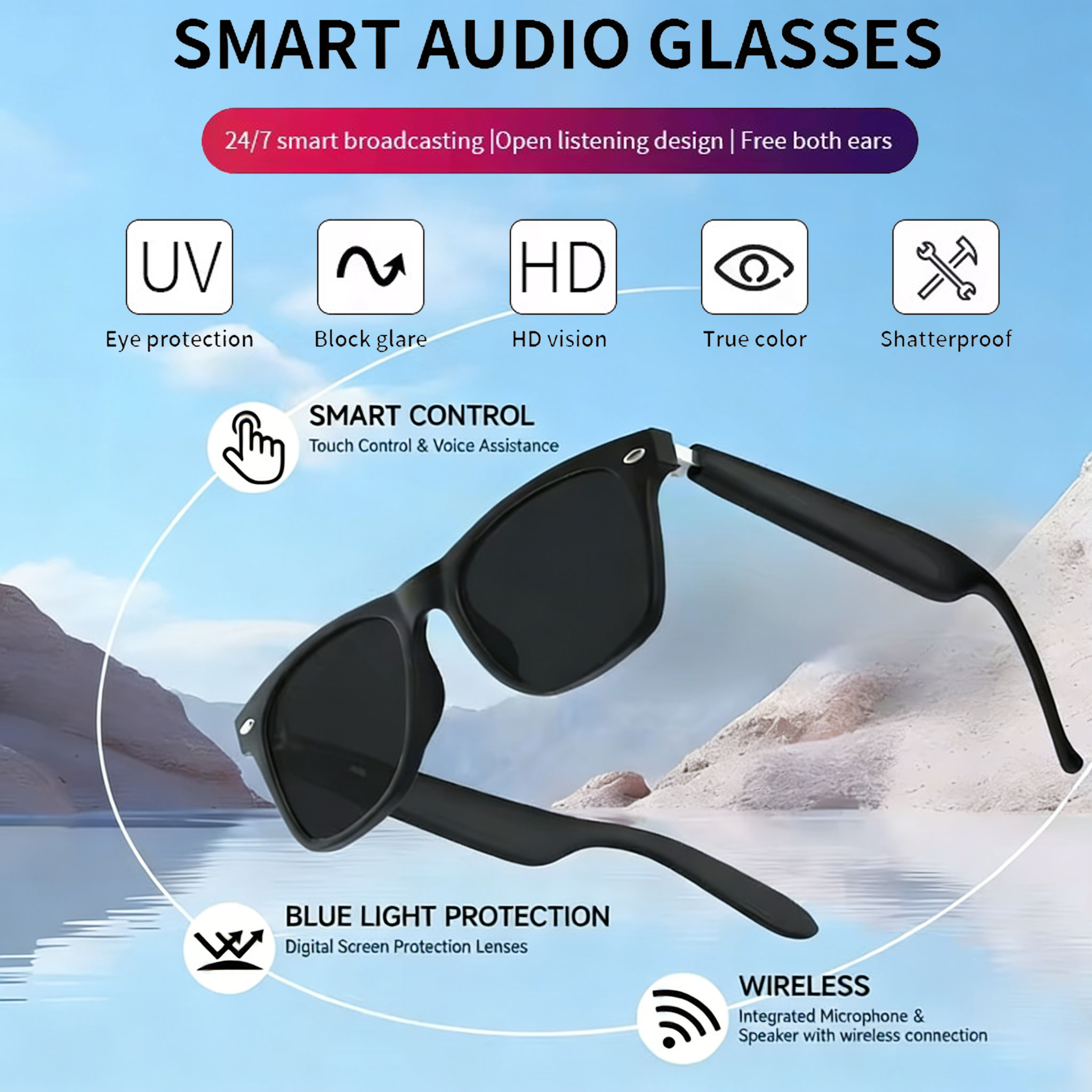 Blue Light Glasses - Novos Óculos Inteligentes com Chamada Bluetooth,